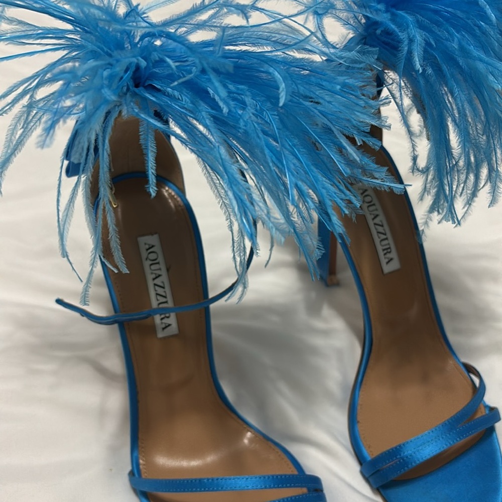 Aquazzura Concerto Satin Feather Sandals 105 - Size 39 - Picture 4 of 5